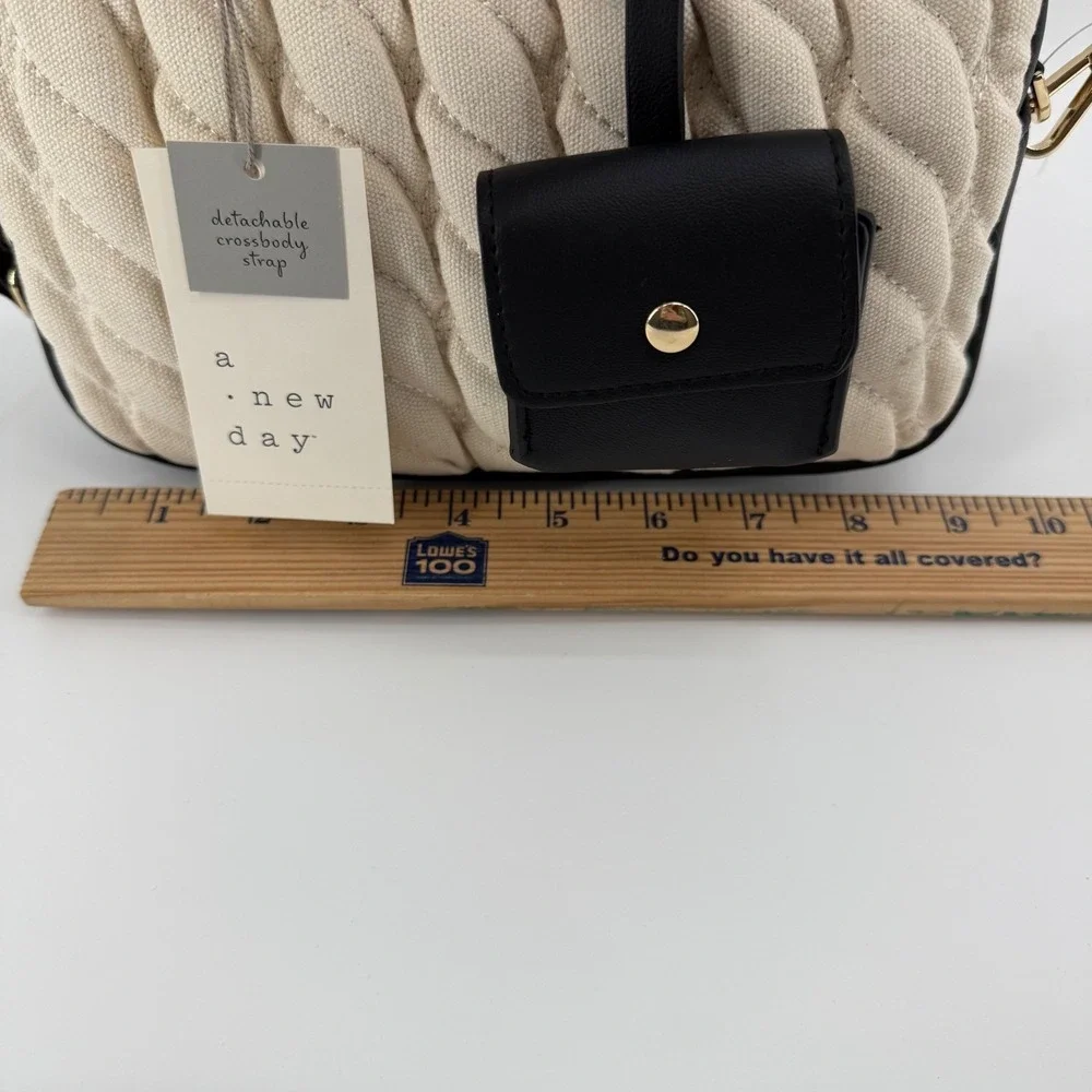 A New Day East West Satchel Handbag‎ Quilted Detachable Crossbody Strap Beige